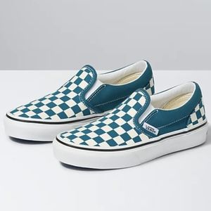 Vans kids checkerboard classic slip on blue white